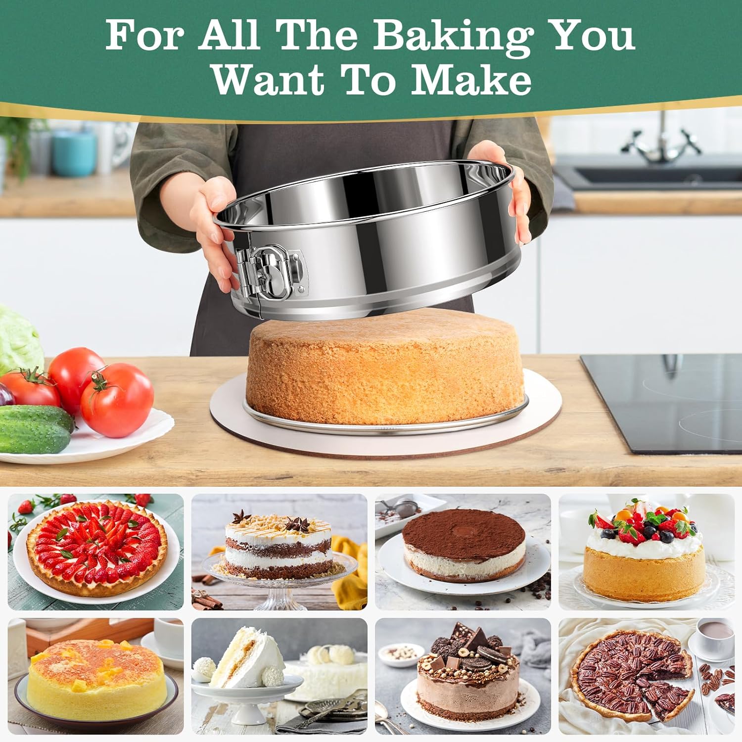 4" 7" 9" 10" Springform Pans Set of 4, Stainless Steel Cheesecake Pan with Removable Bottom, Leakproof & Nonstick Springform Cake Mold for Baking with 50 Pcs Paper Liners - Culinary Roots