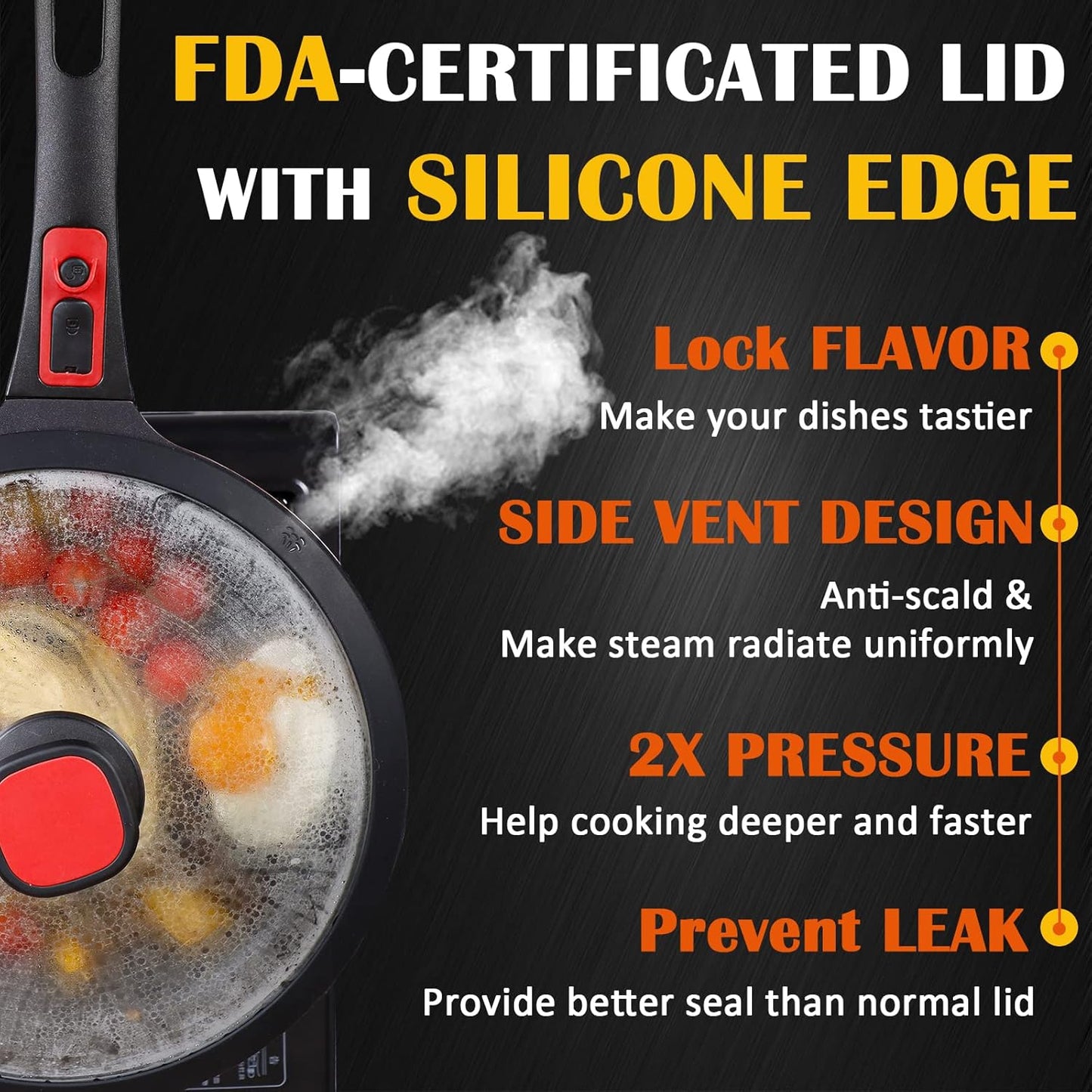 DIIG Nonstick Frying Pan Skillet with Silicone Lid, 11.5 Inch Oven Safe Chef Pan for Cooking Saute Omelet Sauce Pan Cast Aluminum Red Cookware with Detachable Handle, Induction All Stoves Compatible
