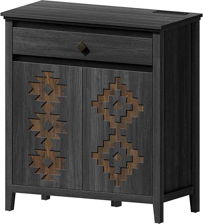 32'' Buffet Cabinet with Storage, Sideboard Cabinet with Drawer and Adjustable Shelf, Modern Accent Storage for Kitchen, Living Room, Entryway, Black