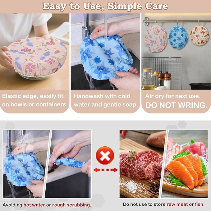 5-Size Reusable Beeswax Bowl Covers for Bread Proofing, Cotton Cloth Flexible Beeswax Wraps for Food Storage(Plant leaves)