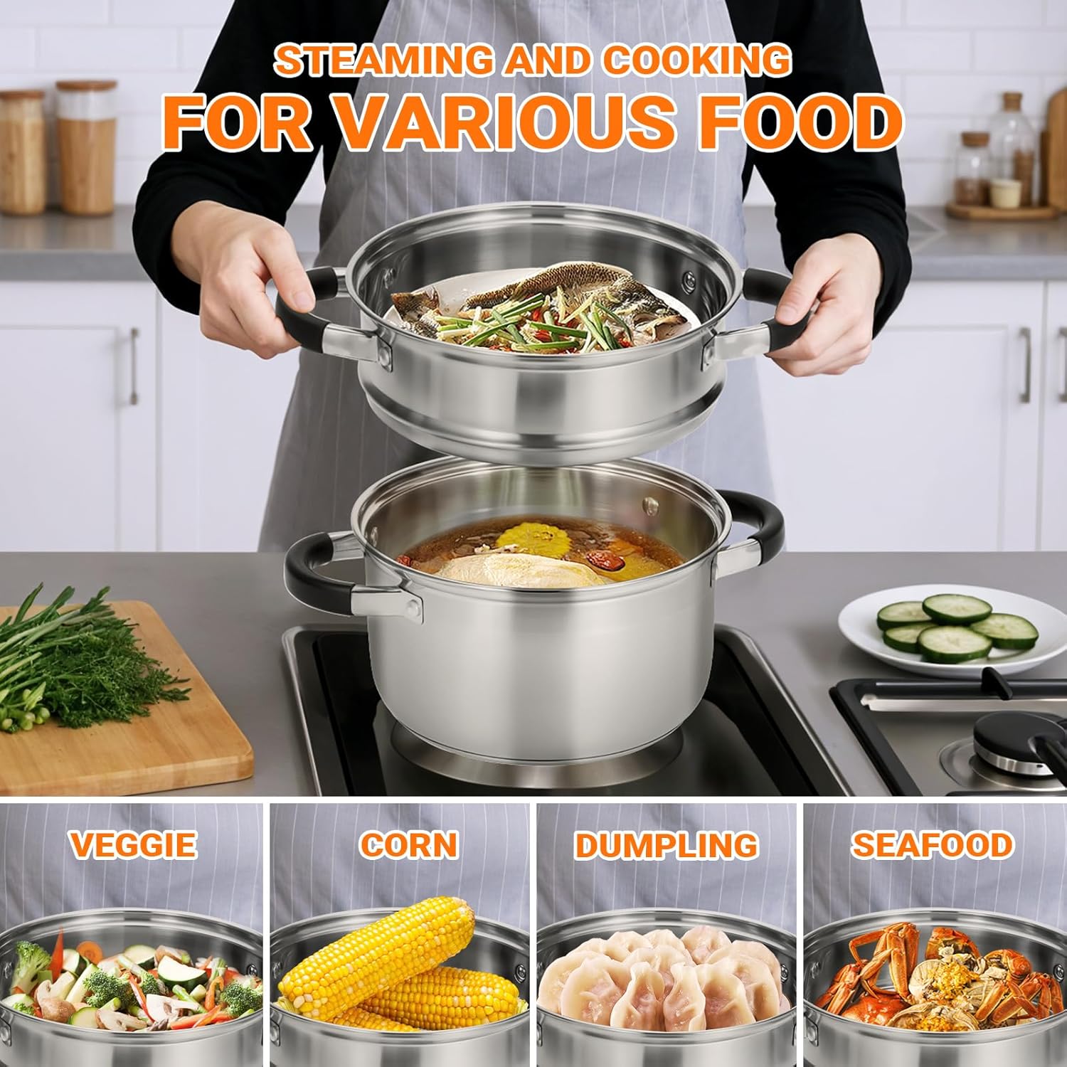 Kirecoo 3.2QT Steamer for Cooking - Stainless Steel Steam Pot with Steamer Basket, Cooking Stock Pot with Silicone Handle, Lid for Vegetable, Dumplings, Soup, Food, 3Ply Bottom Boiling Stew Cookware - Culinary Roots