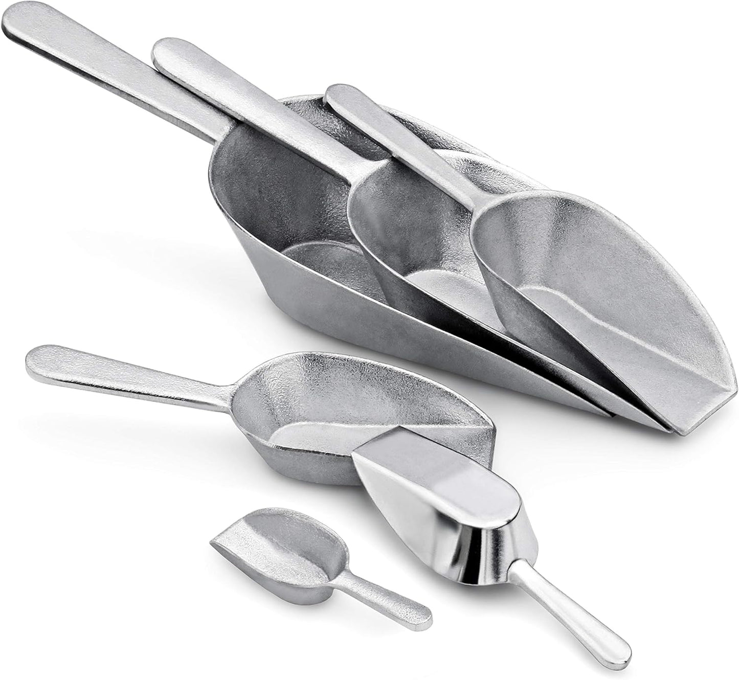 New Star Foodservice 34707 One-Piece Cast Aluminum Flat Bottom Bar Ice Flour Utility Scoop, 16-Ounce, Silver