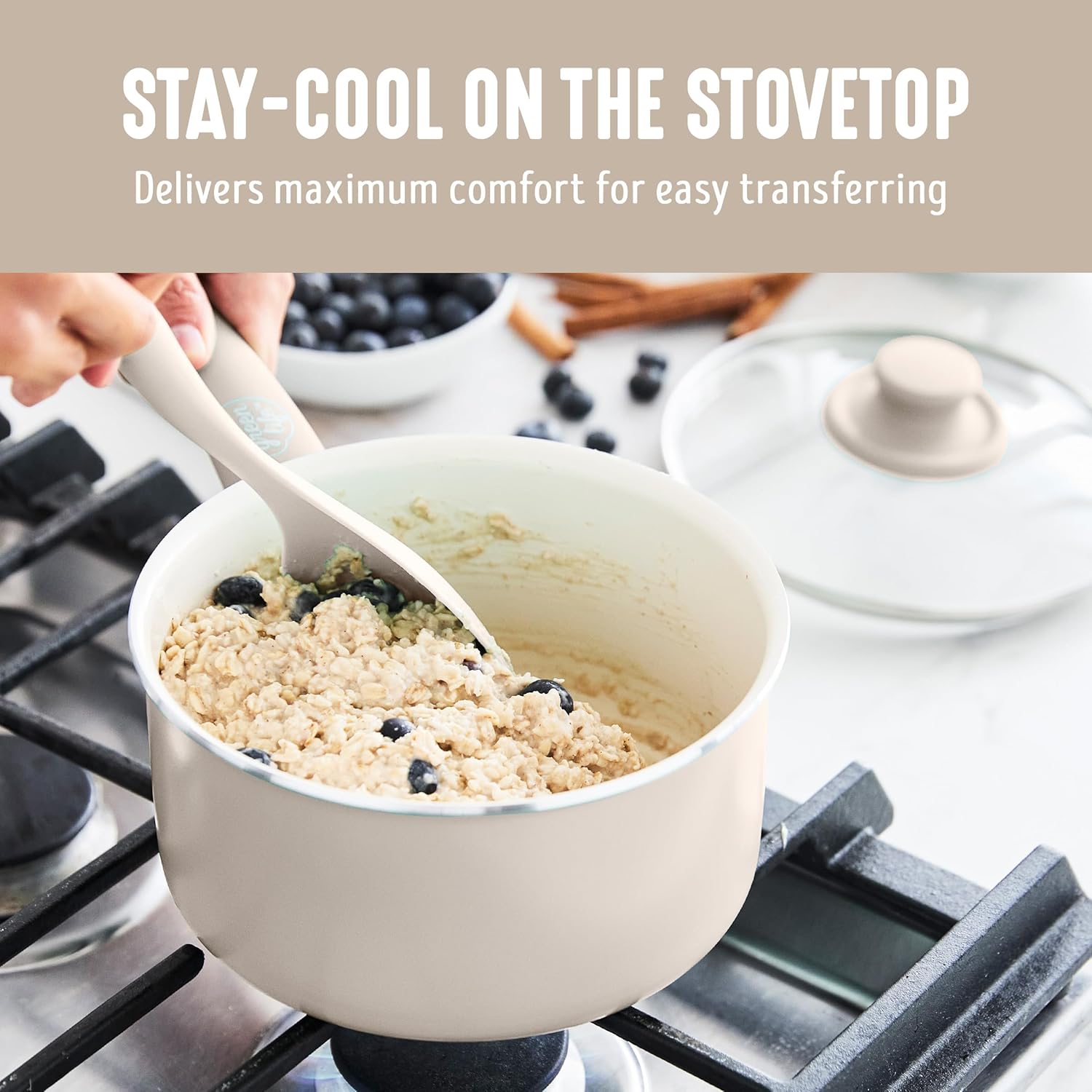 GreenLife 2 Quart Ceramic Nonstick Saucepan with Lid, PFAS-Free, Stay-Cool Handle, Multipurpose Kitchen Cooking Pot, Dishwasher & Oven Safe, Taupe - Culinary Roots