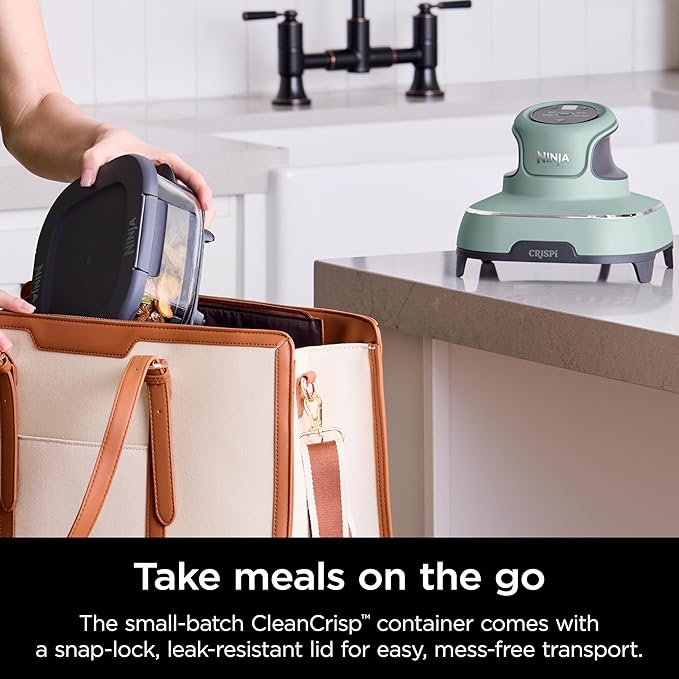 Ninja Crispi 4-in-1 Glass Air Fryer | 450°F | Non-Toxic | 4QT & 6-Cup Glass Containers w/Lids | Microwave, Freezer, Dishwasher Safe | Max Crisp, Air Fry, Bake, Recrisp | Green | FN101SG