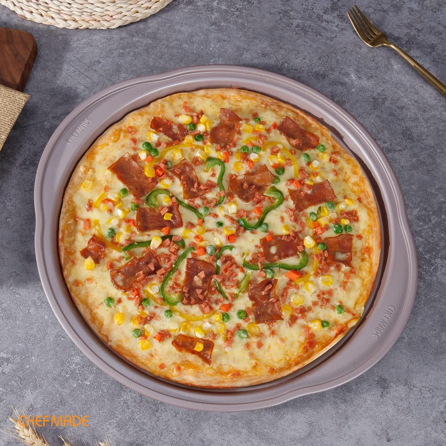 CHEFMADE Pizza pan, 14 Inch with Holes Non-Stick Pizza Crisper Pan Bakeware for Oven Baking (Champagne Gold) - Culinary Roots