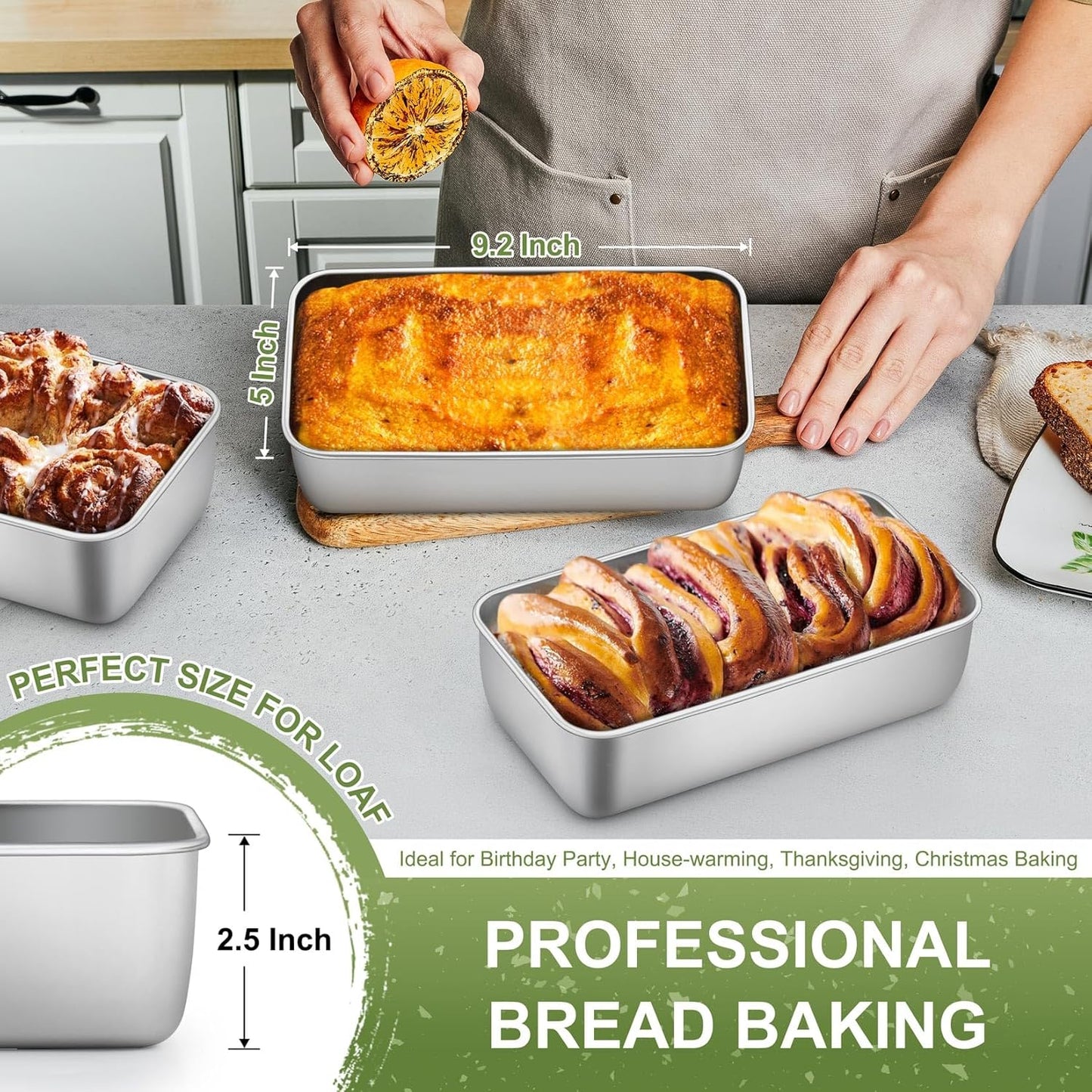 P&P CHEF Loaf Pan Set, 9-inch Bread Pans, Stainless Steel Loaf Toast Baking Pans For Bread Meatloaf Lasagna Cake, Healthy & Non Toxic, Oven & Dishwasher Safe,(Silver, 12Pcs) - Culinary Roots