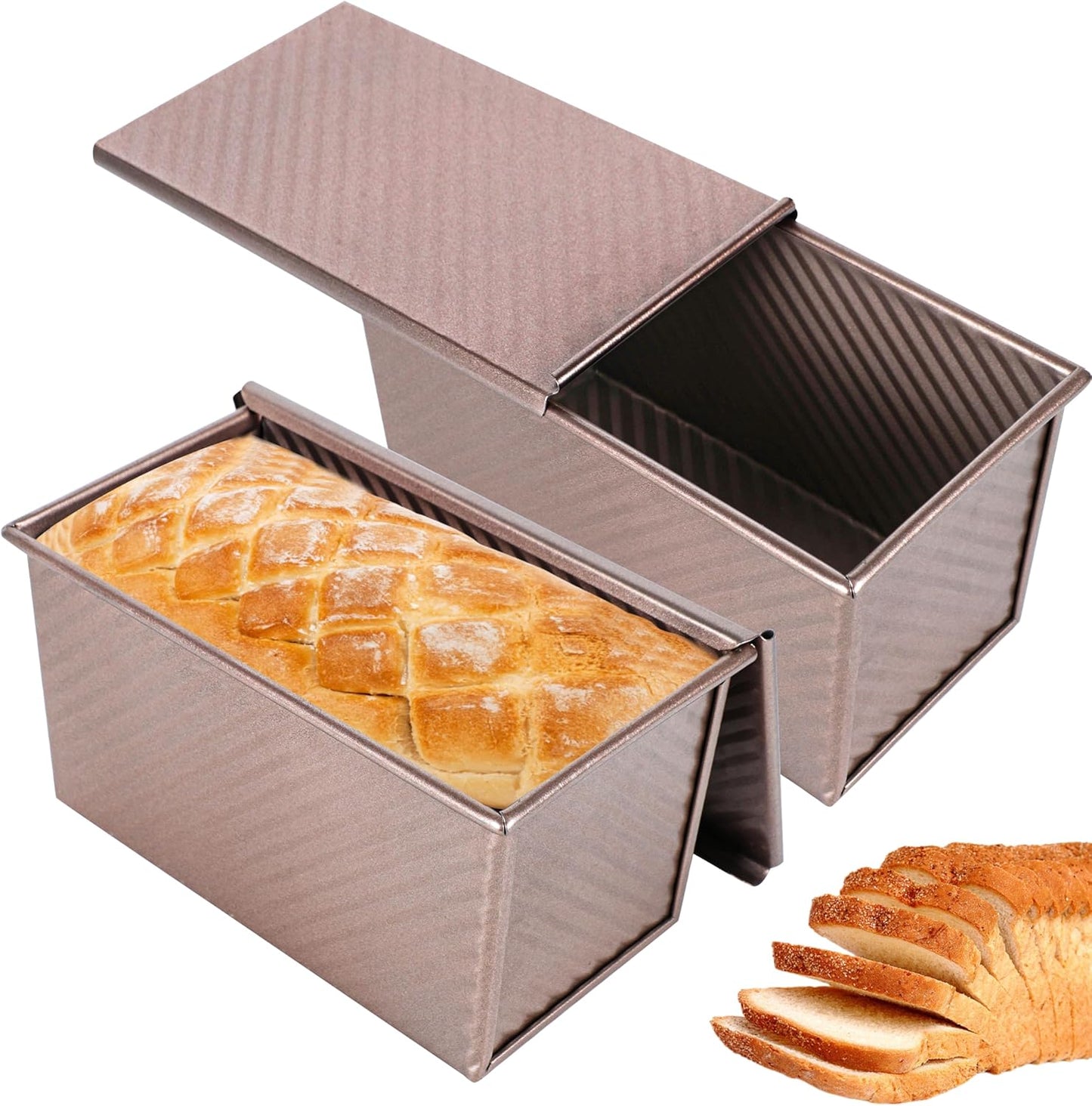 2pack Pullman Bread Pans with Lid, 1LB Capacity Bread Loaf Pan, Non-Stick, Easy Release Sandwich Bread Loaf Pan for Baking Homemade Bread - Culinary Roots