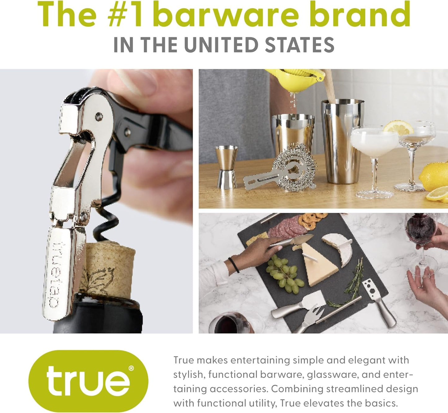 True Brands TrueTap Double Hinged Waiters Corkscrew, Top-notch Stainless Steel Opener with Foil Cutter Built to Last Wine Key Gold, Set of 1