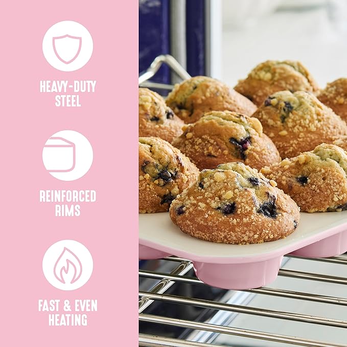 GreenLife 6 Piece Nonstick Bakeware Set, Non-Toxic PFAS-Free Ceramic Oven Pans, Dishwasher & Oven Safe to 450°F, Easy Release Baking Sheet, Loaf Pan, Rectangle & Round Cake, Muffin Pan, Pink