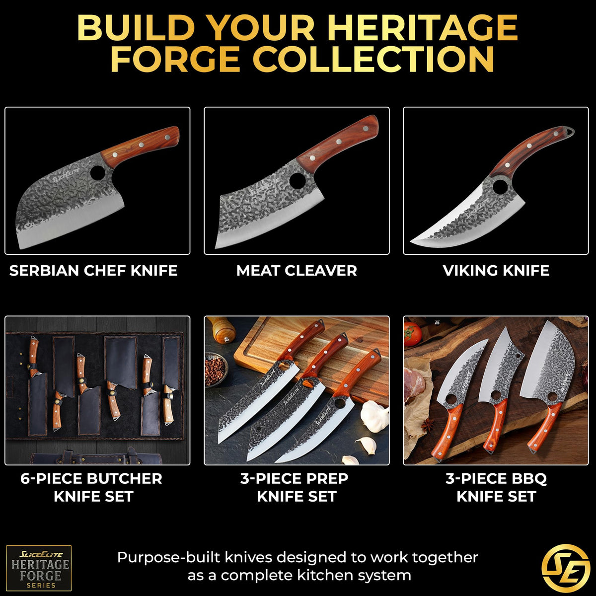 Hand Forged Professional Butcher Knife (3 Count)