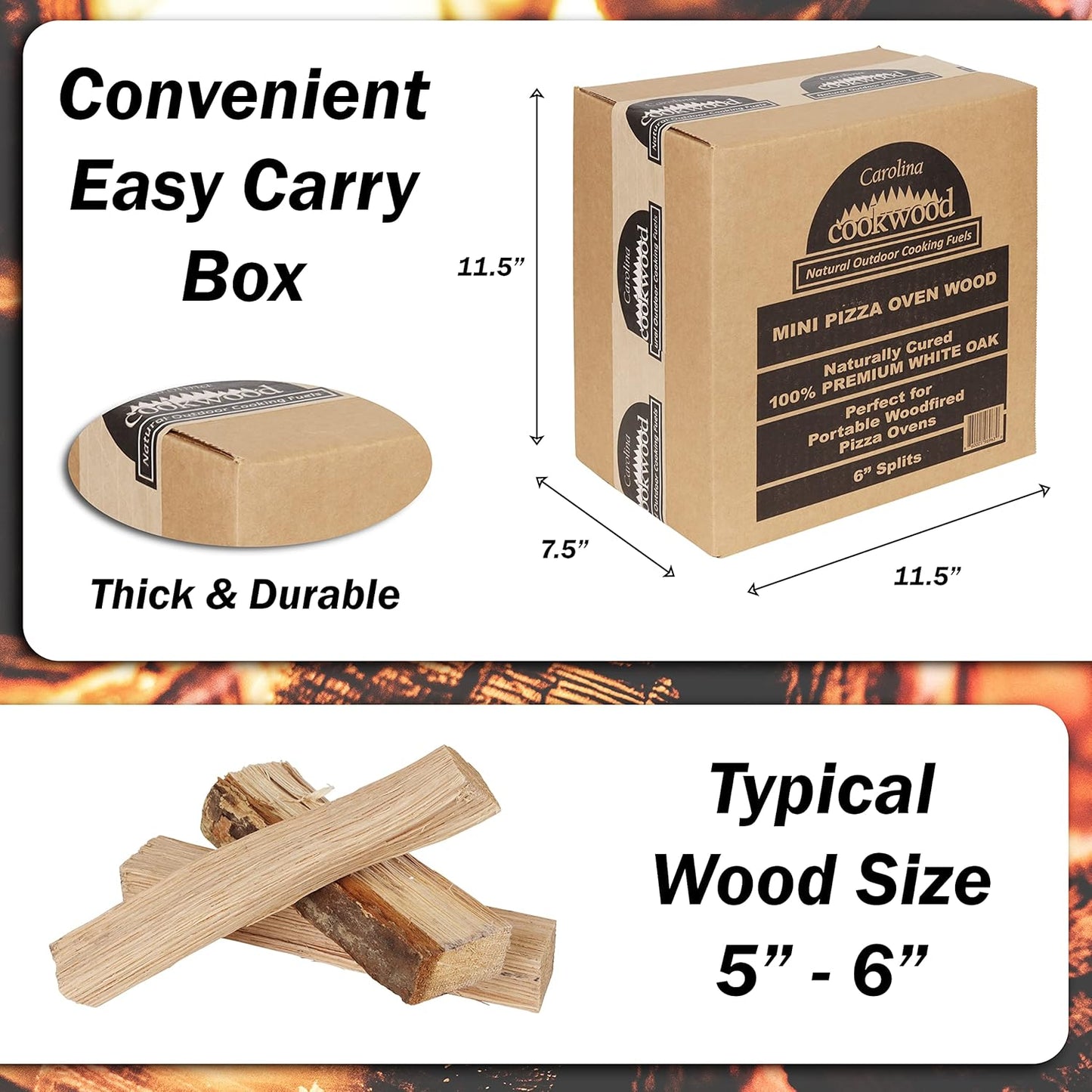 Mini Pizza Oven Wood 6 Inch Firewood Pizza Logs Naturally Cured White Oak Hardwood for Portable Wood Pizza Ovens 790 Cubic Inches, Approximately 12-14lbs - Culinary Roots