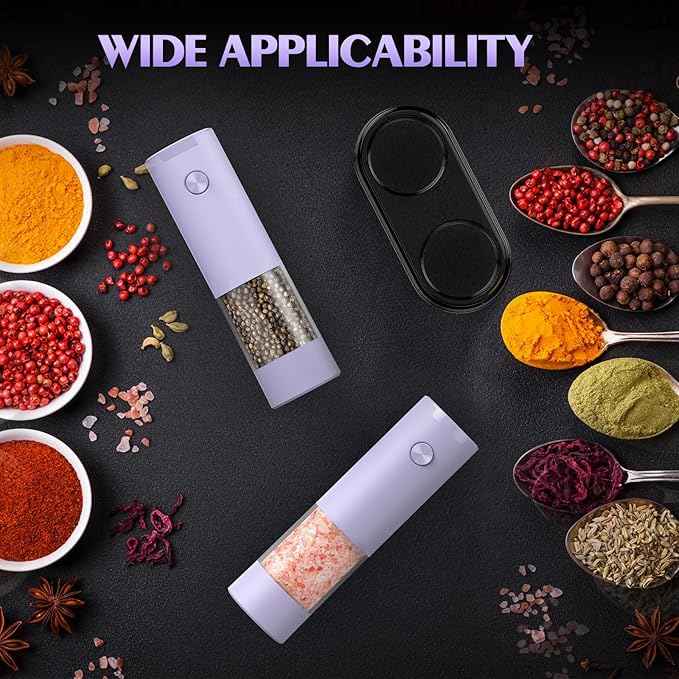 1 Pack Salt and Pepper Grinder- Gifts for Women Automatic Battery Purple Pepper Mill Shakers Kitchen Accessories Cooking for Mom, Adjustable Coarseness Salt Pepper Shakers