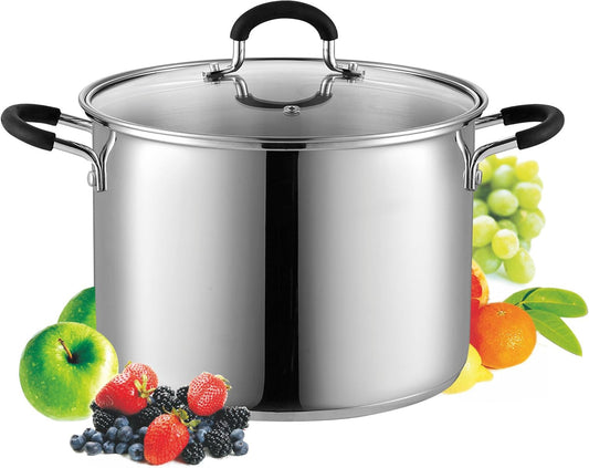 Cook N Home Stockpot Sauce Pot Induction Pot With Lid Professional Stainless Steel 8 Quart , Dishwasher Safe With Stay-Cool Handles , Silver - Culinary Roots
