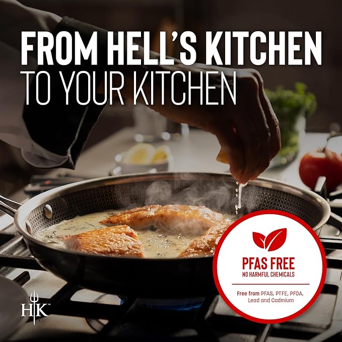 Hell's Kitchen Hybrid Cookware Set, Tri-Clad Stainless and Nonstick Ceramic, PFAS Free Non Toxic Cookware, Metal Utensil Safe, All Cooktops, Induction Ready and Oven Safe (3 Piece Starter Set)