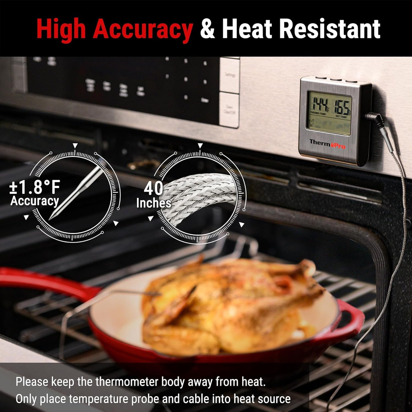 ThermoPro TP16 Large LCD Digital Cooking Food Meat Thermometer for Smoker Oven Kitchen BBQ Grill Thermometer Clock Timer with Stainless Steel Temperature Probe - Culinary Roots
