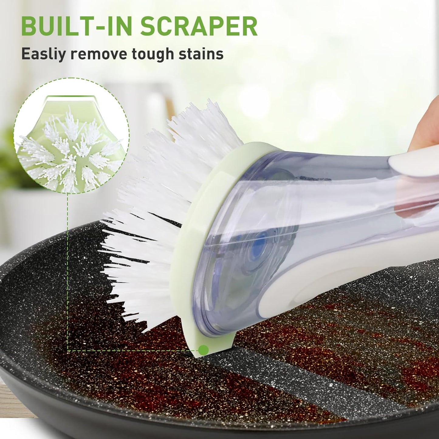 Soap Dispensing Dish Brush, 2 Dish Wand & 4 Brush Refills, Dish Scrub Brush with Soap Dispenser, Dish Soap Brush for Dishes, Pans, Sink, Pots