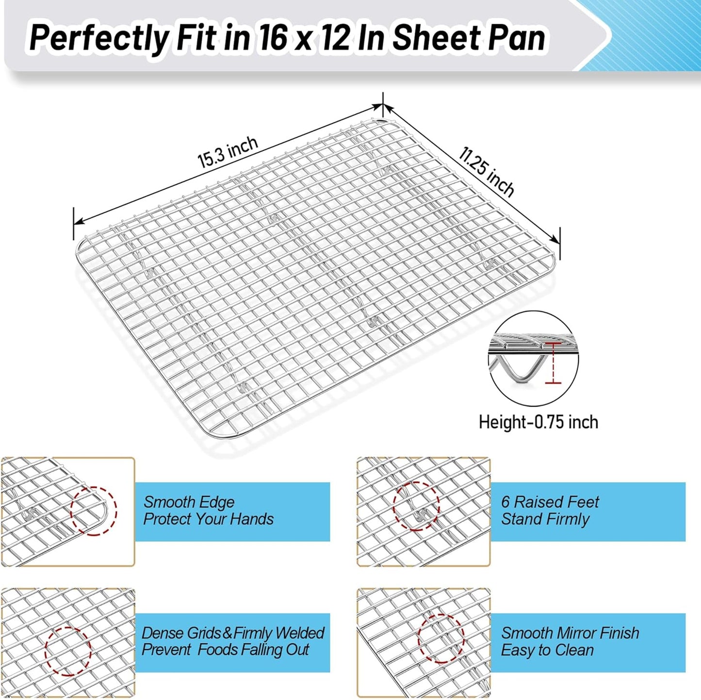 TeamFar Cookies Sheet with Rack, 16 x 12 x 1 Inch Stainless Steel Baking Sheet Tray Pans with Grid Wire Racks for Cooling Baking Roasting, Non-Toxic & Heavy Duty, Dishwasher Safe, 2 Pans + Racks - Culinary Roots