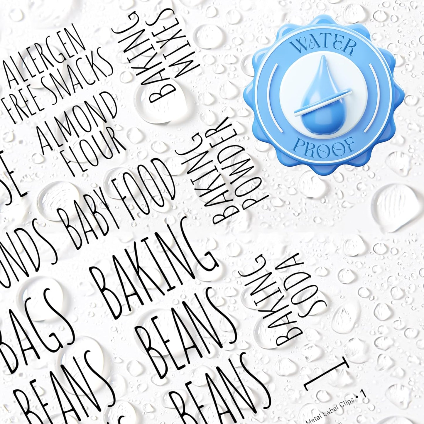 Hygge & Sage Pantry Labels for Containers Preprinted - 192 Waterproof Labels, Durable, Removable Kitchen Stickers, Clear With Black Print, Perfect for Use On Basket Labels, in Pantry, and Refrigerator