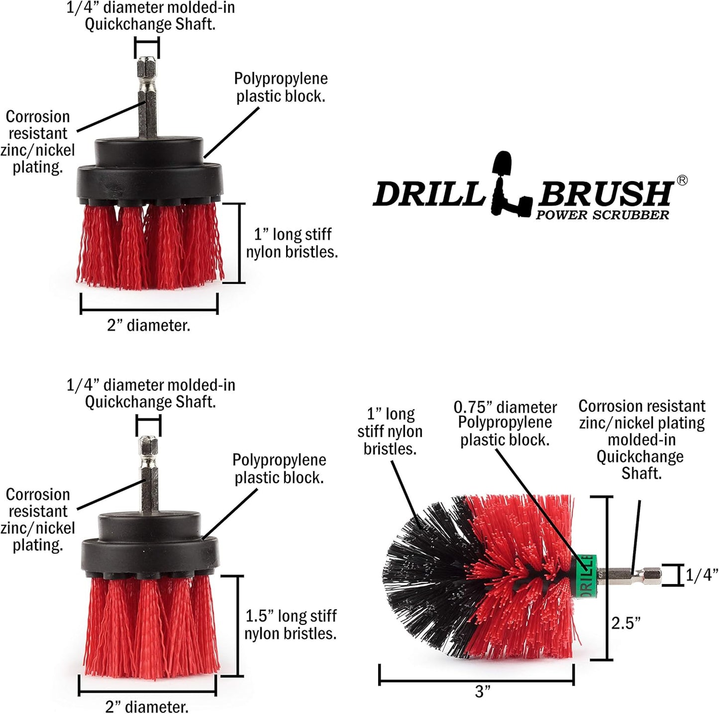 Drillbrush Headstone Cleaning Supplies - Outdoor Power Brush - Fountain Cleaner Tool - Deck Scrubbing Tool - Patio Cleaning Brush - Concrete Garage Floor Cleaner - Granite Scrubber Kit for Drill - Culinary Roots