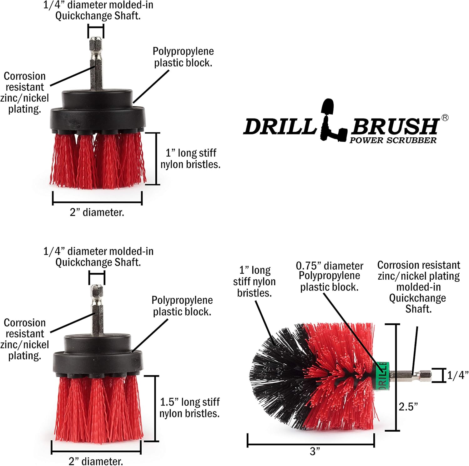 Drillbrush Headstone Cleaning Supplies - Outdoor Power Brush - Fountain Cleaner Tool - Deck Scrubbing Tool - Patio Cleaning Brush - Concrete Garage Floor Cleaner - Granite Scrubber Kit for Drill - Culinary Roots