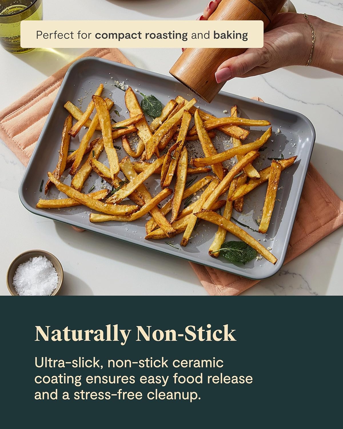 Caraway Nonstick Ceramic Small Baking Sheet Duo (9x13”) – Non-Toxic, PTFE & PFOA Free – Oven Safe – Aluminized Steel Core – Mini Sheet Pan for Baking, Roasting & More - Cream - Culinary Roots