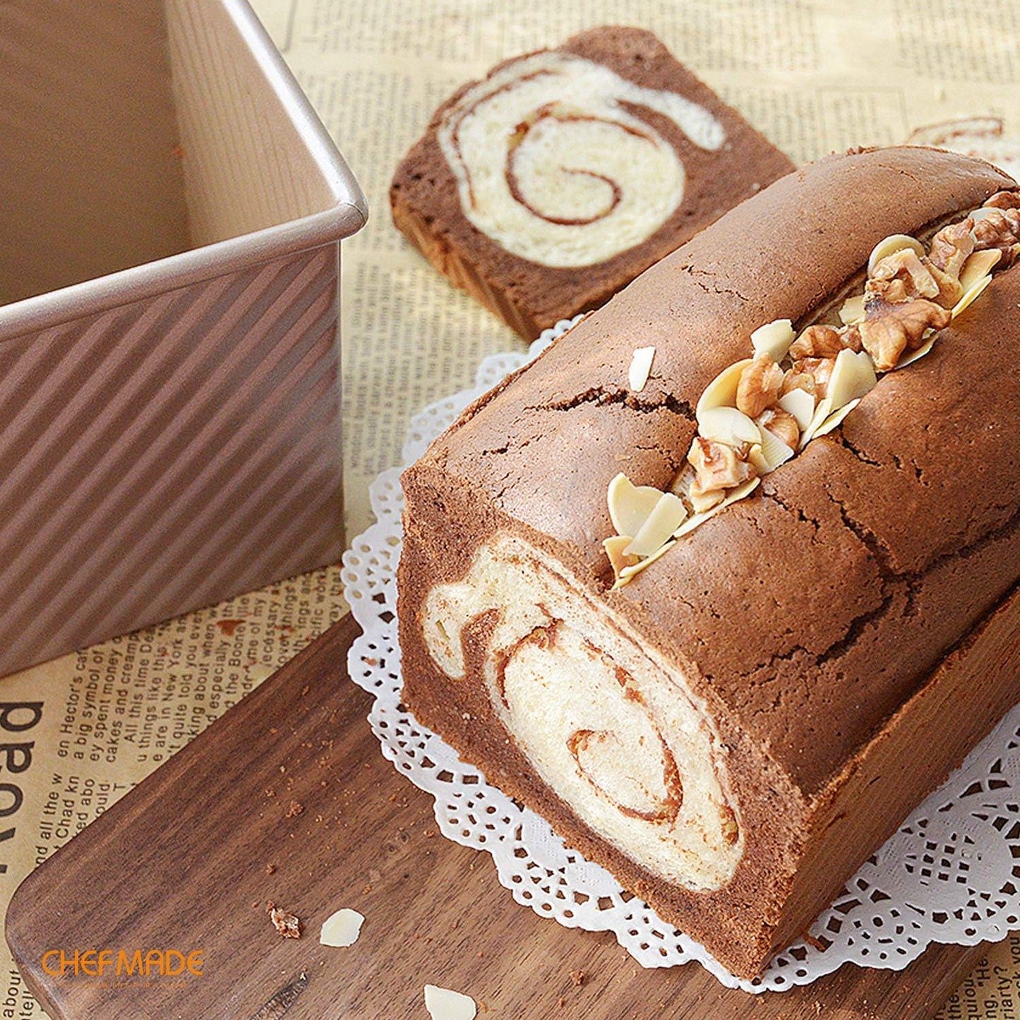 CHEFMADE Pullman Loaf Pan with Lid, 1Lb Dough Capacity Non-Stick Rectangle Corrugated Toast Box for Oven Baking 4.2" x 7.7"x 4.4"(Champagne Gold) - Culinary Roots