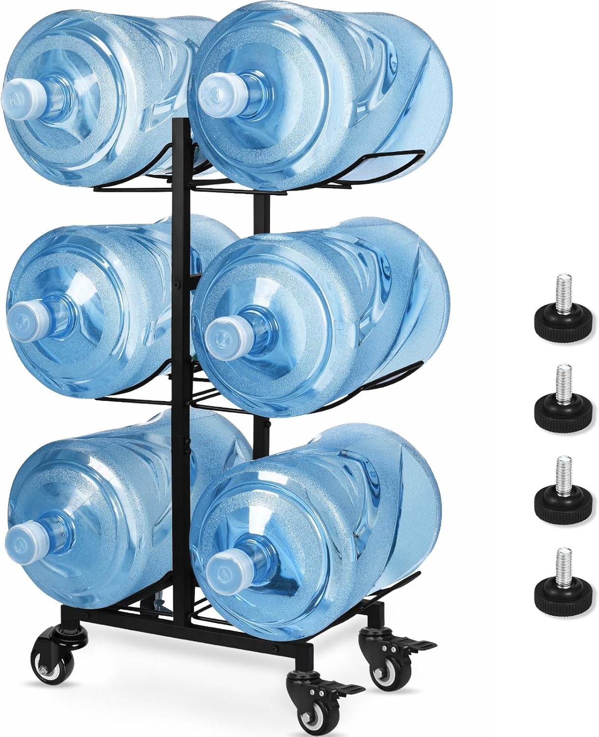 5 Gallon Water Jug Holder with 4 Wheels, Movable Heavy Duty Foldable Water Jug Stand 3-Tier 5 Gallon Water Bottle Holder Water Cooler Jug Storage Rack for 6 Bottles(Black) - Culinary Roots