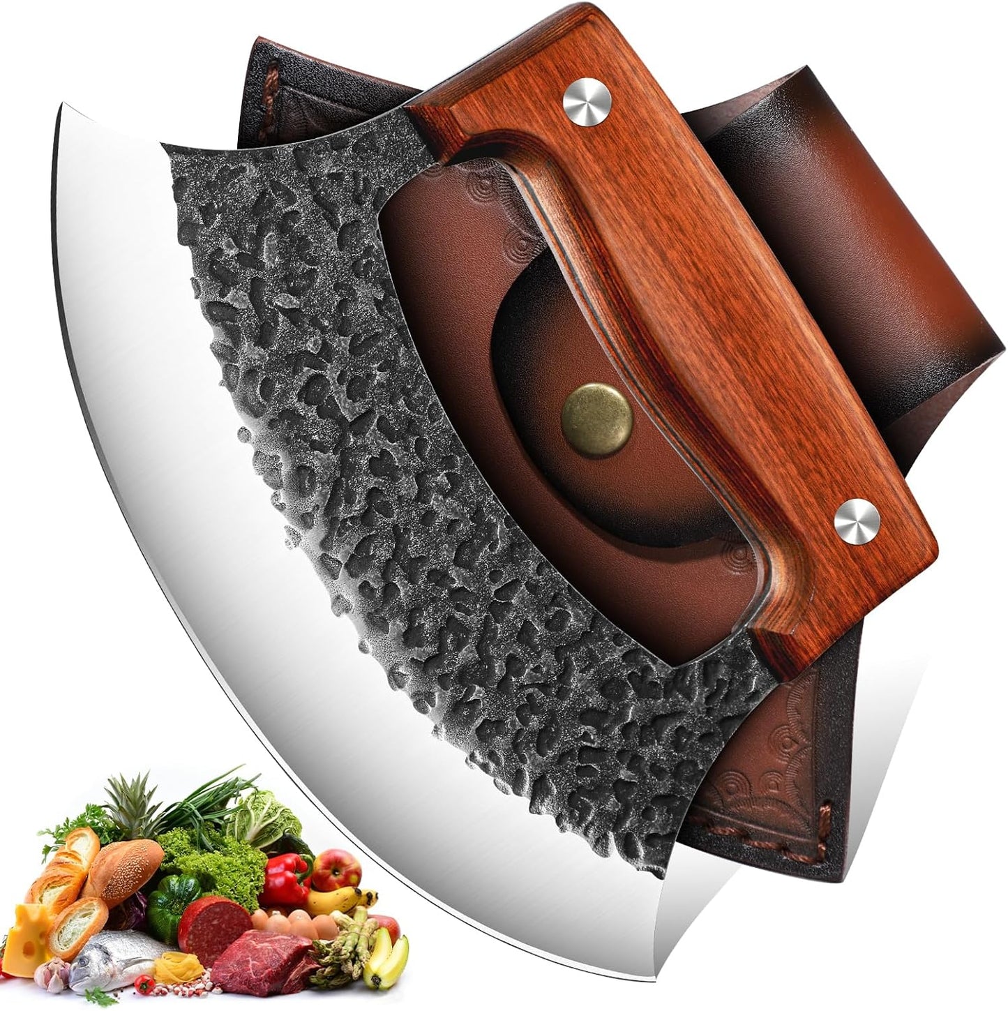 TIVOLI Hand-Forged Ulu Knife – Full Tang High Carbon Steel, Japanese-Inspired with Sheath & Gift Box, Mezzaluna Rocker Knife & Pizza Cutter for Kitchen, Camping & BBQ,Japanese Birthday Gifts for Men - Culinary Roots