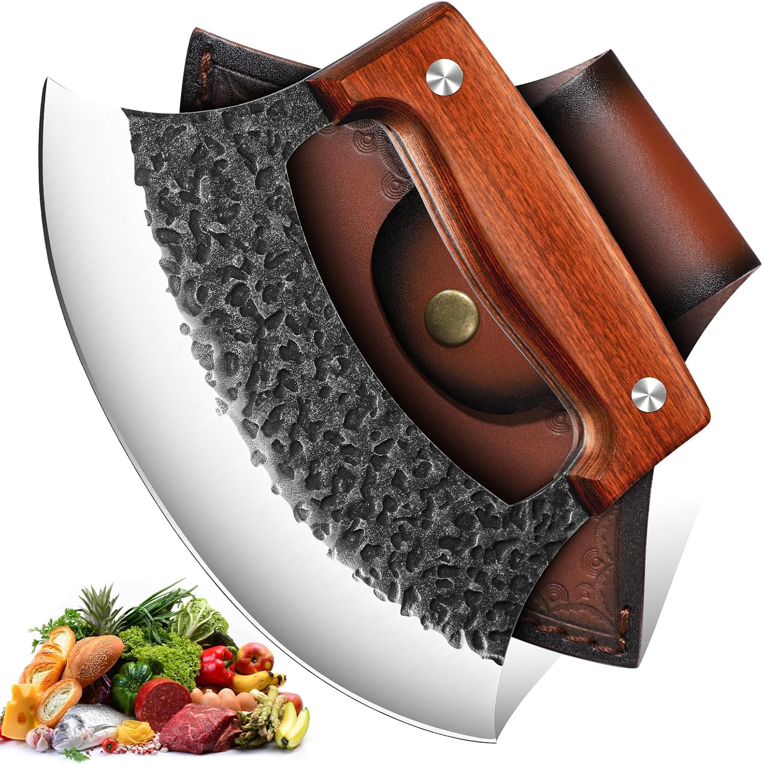 TIVOLI Hand-Forged Ulu Knife – Full Tang High Carbon Steel, Japanese-Inspired with Sheath & Gift Box, Mezzaluna Rocker Knife & Pizza Cutter for Kitchen, Camping & BBQ,Japanese Birthday Gifts for Men - Culinary Roots