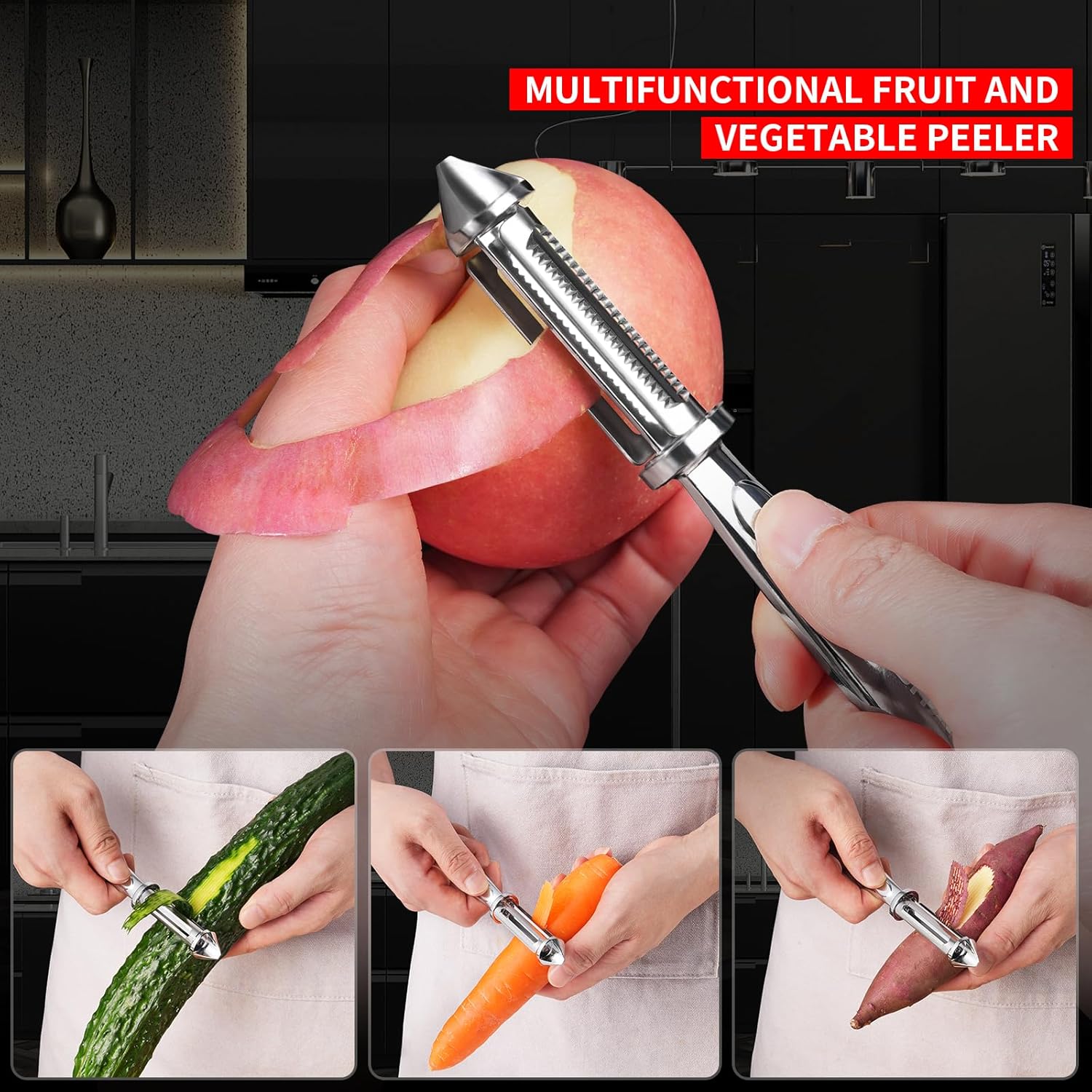 MAD SHARK Ultra Sharp Vegetable Peelers for Kitchen Fruit Apple Potato Peelers,Design with Ergonomic Non-Slip Handle, Y+I Shaped Stainless Steel Serrated(2pc） - Culinary Roots