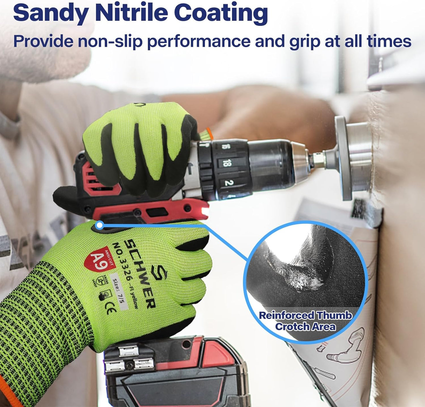 Schwer ProGuard Highest Level Cut Resistant Work Gloves PR3326 for Extreme Protection，ANSI A9 Cut Gloves with Reinforced Thumb, Non Slip, Breathable, Durable, Touch-screen, Non PFAS, Yellow 1 Pair（M）