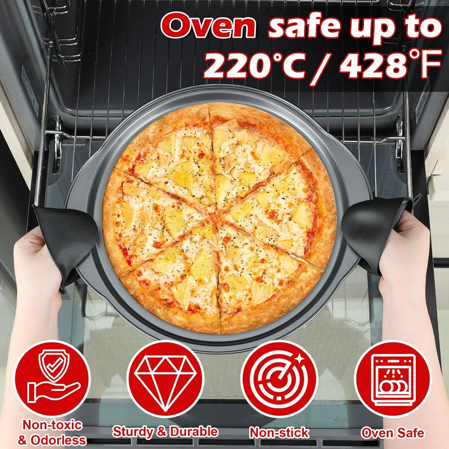 Pizza Pan for Oven - 13" Round Pizza Pans with Holes(2 Pack), Non-stick Carbon Steel Pizza Trays with Handle, Easy to Clean & Oven Safe - Culinary Roots