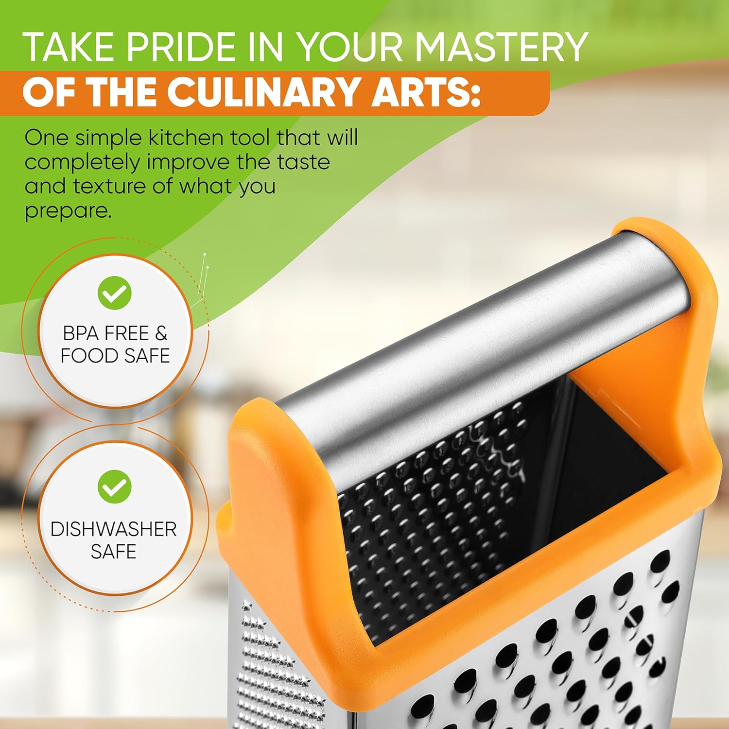 Spring Chef Handheld Stainless Steel XL Parmesan Cheese Grater with Handle - 4 Sided Manual Box Grater for Kitchen - Dishwasher Safe Cheese Shredder for Carrot, Potato, Vegetables, Hash Brown - Mango - Culinary Roots