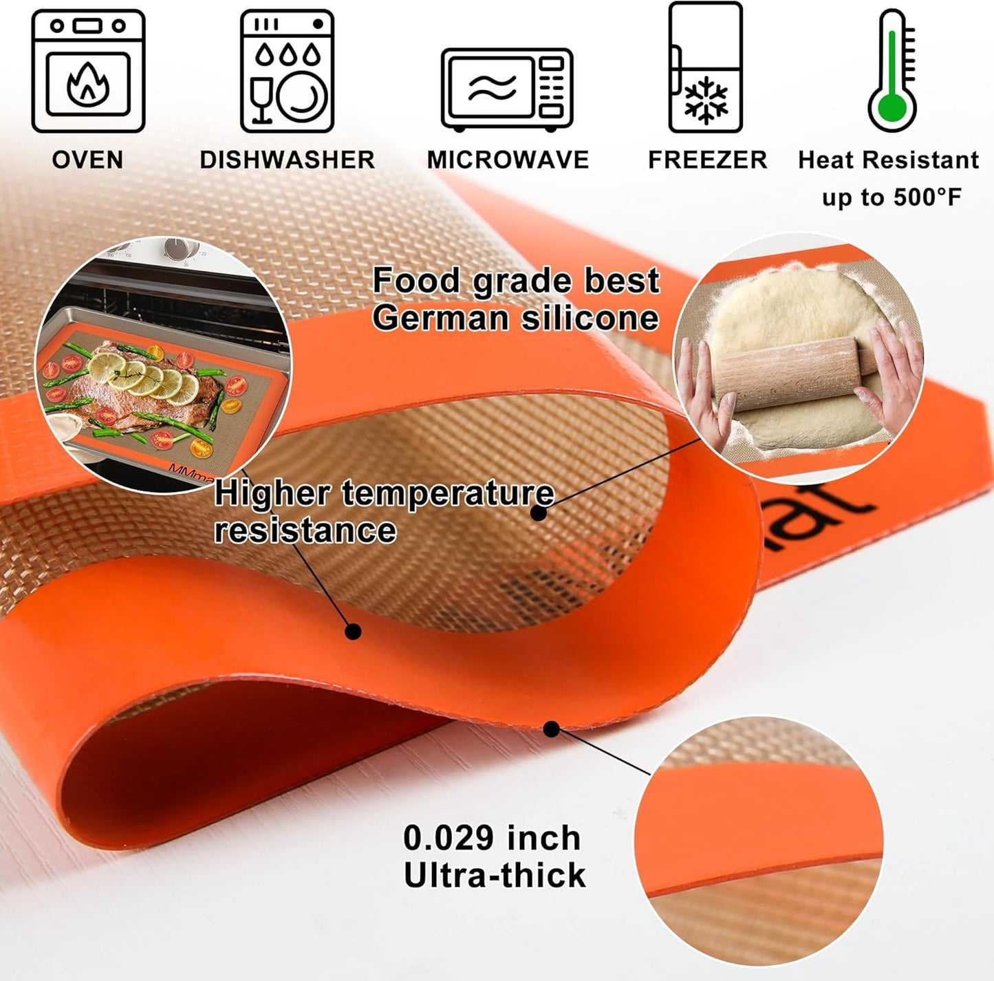 Silicone Baking Mats - Best German Silicone - Non Slip Silicone Baking Sheet, Non Stick Reusable Silicone Mats for Baking, Oven Liner, Counter Mat - 9x13 inch, Set of 2