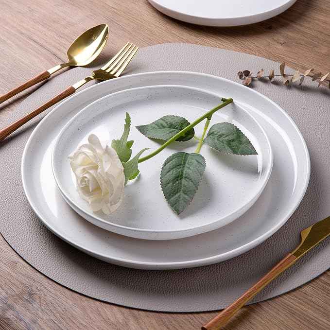 AmorArc Ceramic Dinnerware Sets with Pasta Bowls for 8, Handpainted Plates and Bowls Set with Rustic Terracotta Underside, Scratch Resistant Dishes Set, Dishwasher & Microwave Safe, 32 Pcs