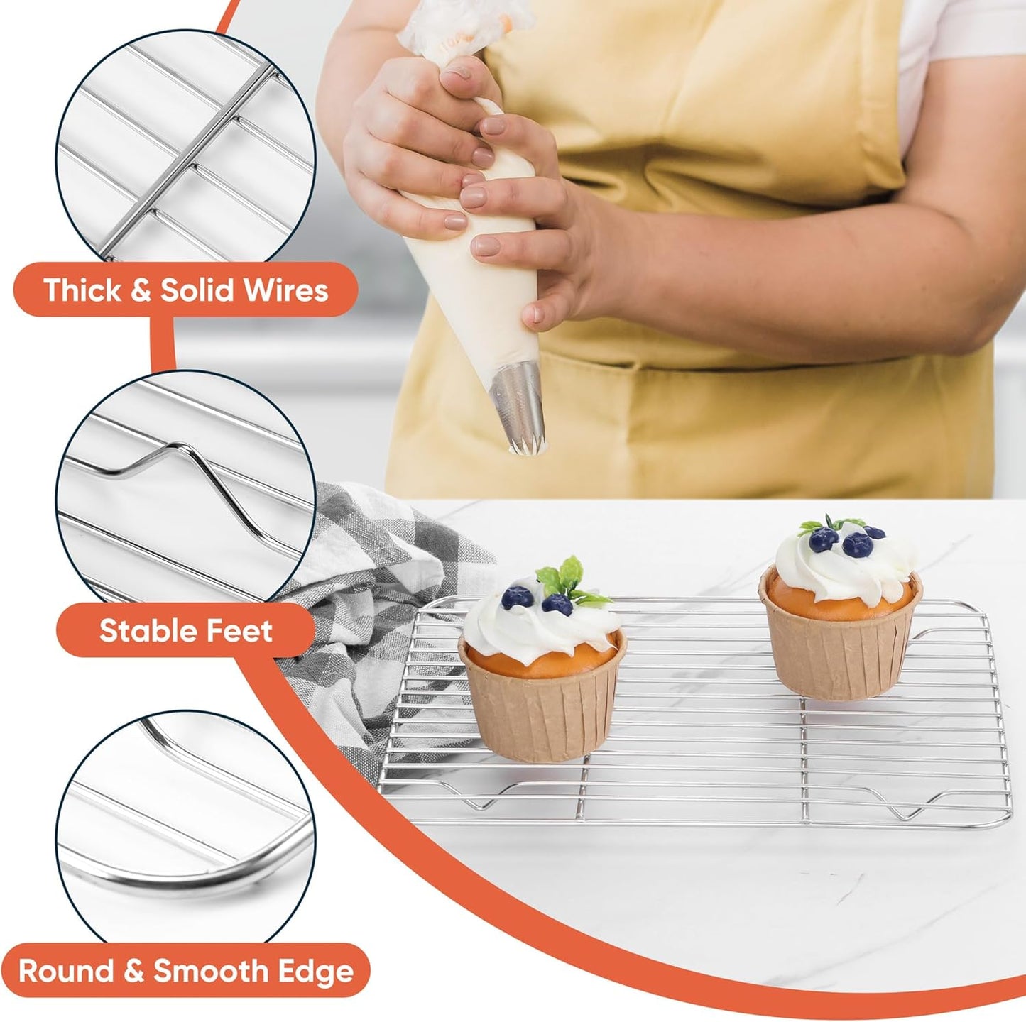 2 Pack Small Baking Cooling Racks, Homikit 9.7 * 7.5 Inch Stainless Steel Wire Rack for Cooking Roasting Grilling, Fit for Toaster Oven Pan, Non-toxic & Heavy-Duty - Culinary Roots