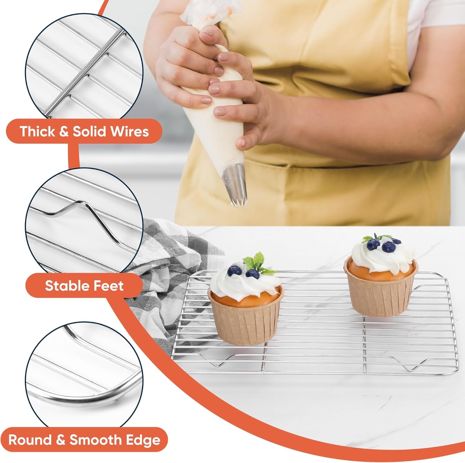 2 Pack Small Baking Cooling Racks, Homikit 9.7 * 7.5 Inch Stainless Steel Wire Rack for Cooking Roasting Grilling, Fit for Toaster Oven Pan, Non-toxic & Heavy-Duty - Culinary Roots