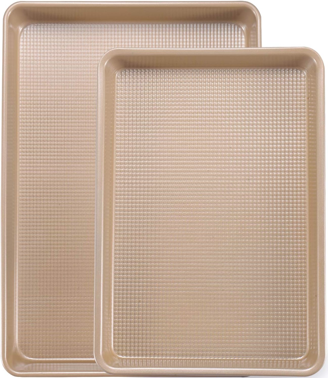 Cookie Sheets for Baking Nonstick, 2 Pack Heavy Duty 0.8mm Baking Sheet Pan Set Quarter(9x13in) & Jelly Roll(10x15in) with Diamond Texture, Gold Commercial Grade, Small Oven Safe - Culinary Roots