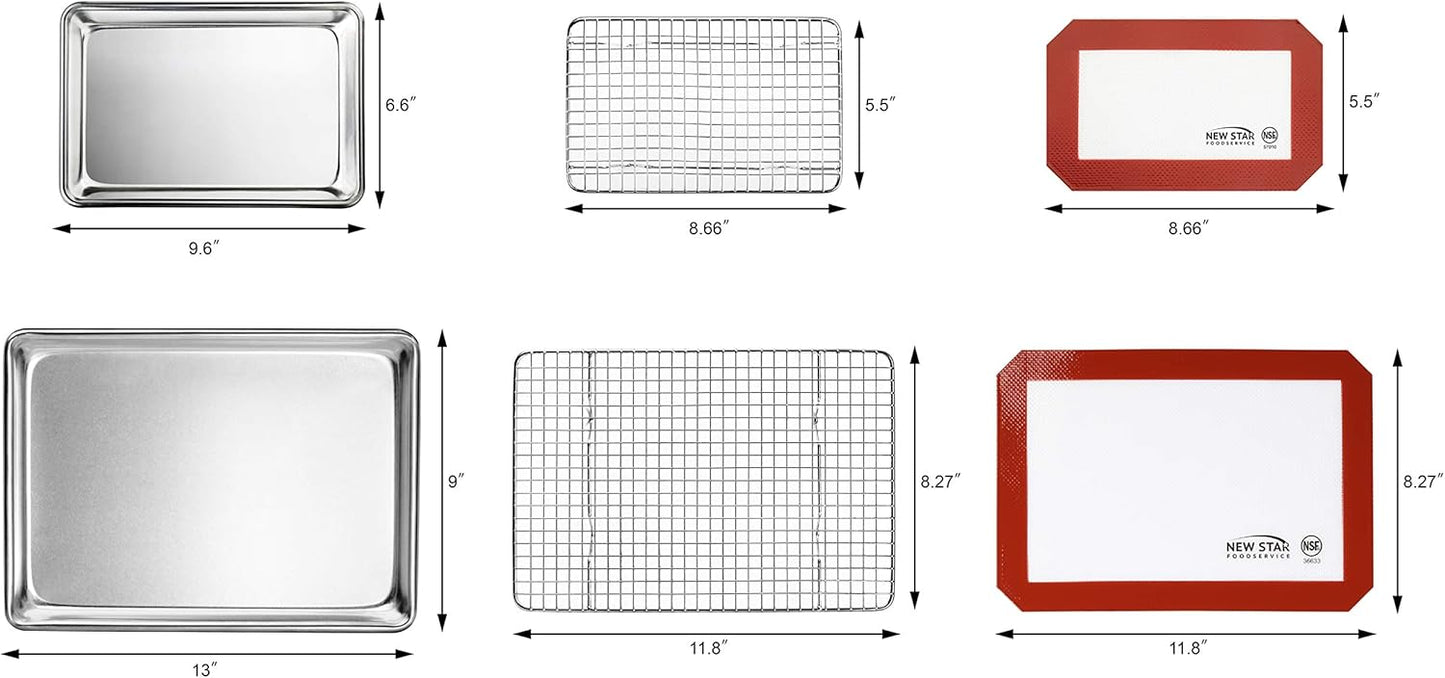 New Star Foodservice 1028768 Commercial-Grade Bun Pan/Baking Sheet, Baking Mat, Cooling Rack Combo, 1/8 and 1/4 Sizes Each - Culinary Roots