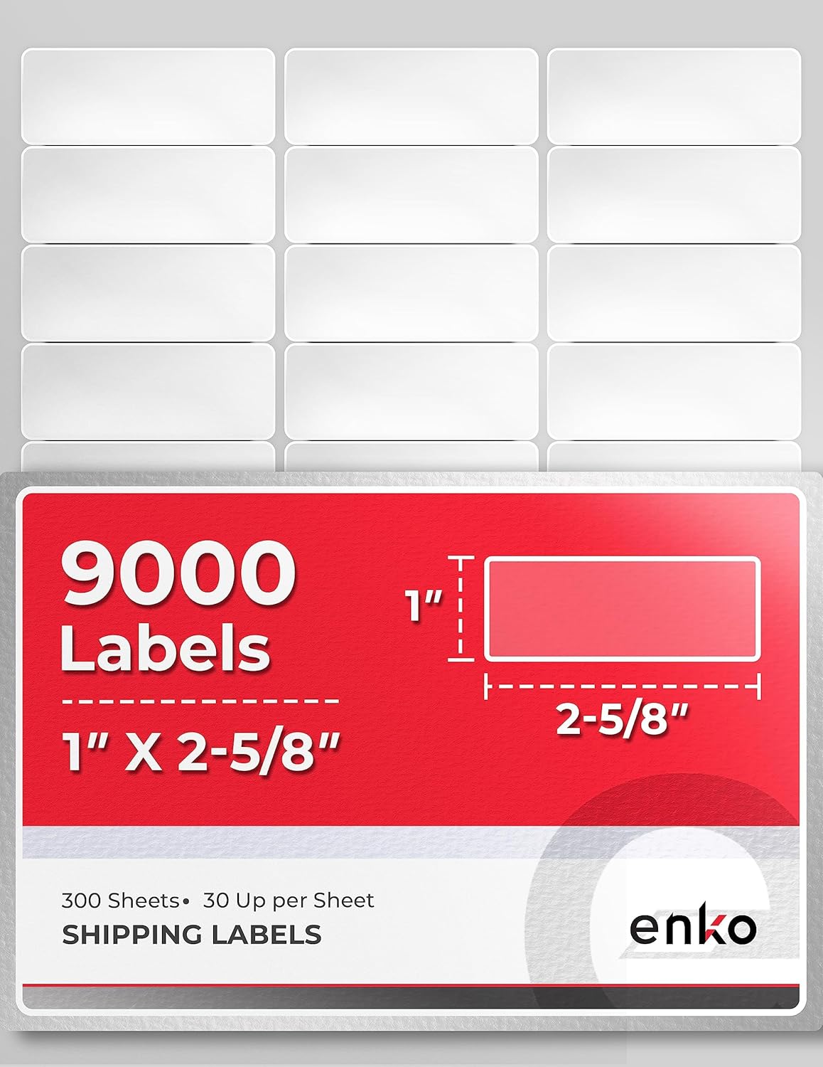 enKo 1 x 2-5/8 Inch 30 Up Return Mailing Address Labels White Printable FBA Labels (300 Sheets, 9000 Labels)
