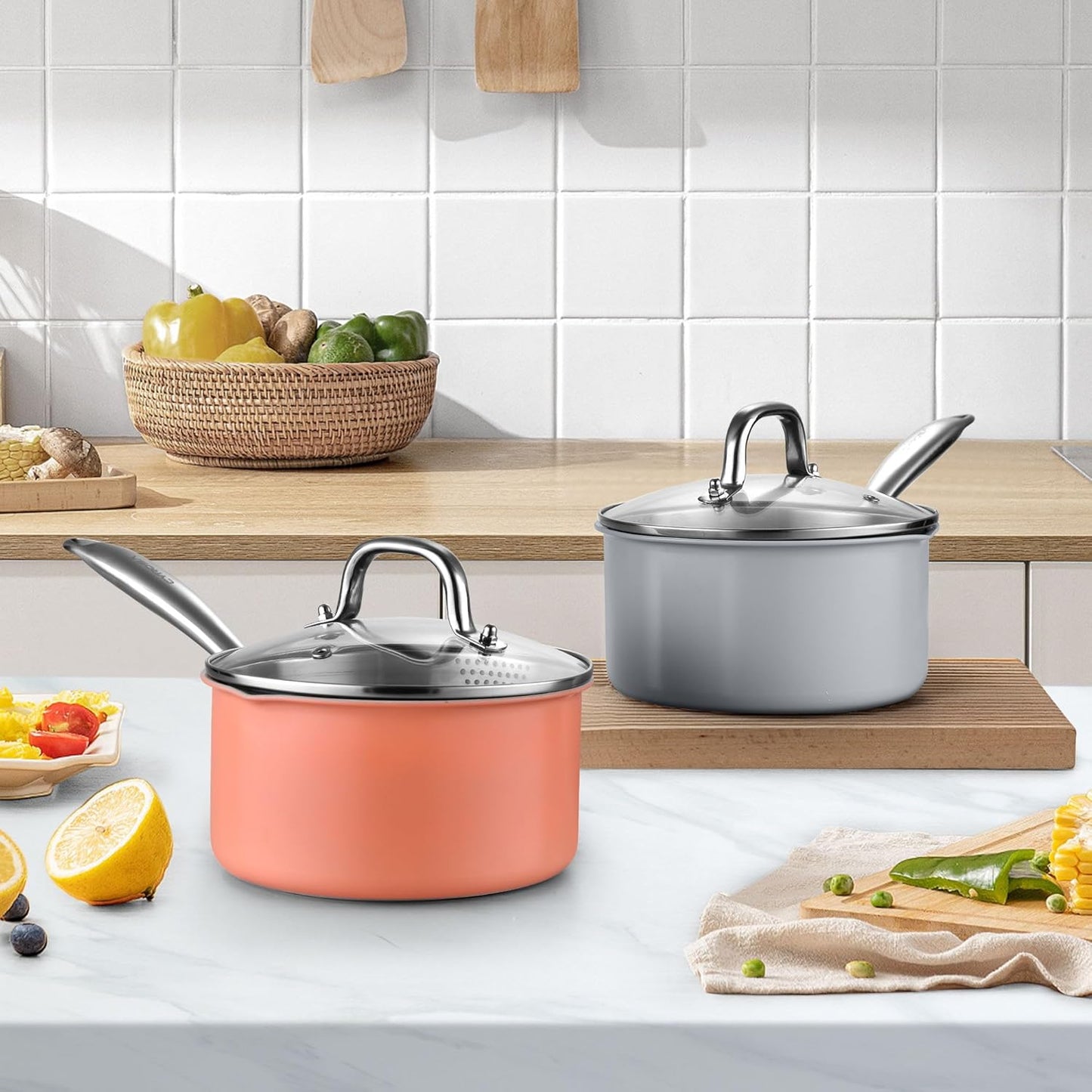 2 qt Nonstick Sauce Pan with Lid, Ceramic Saucepan Small Cooking Pot Non Toxic, PTFE & PFOA Free - Oven Safe & Compatible with All Stovetops (Gas, Electric & Induction)-Perracotta - Culinary Roots