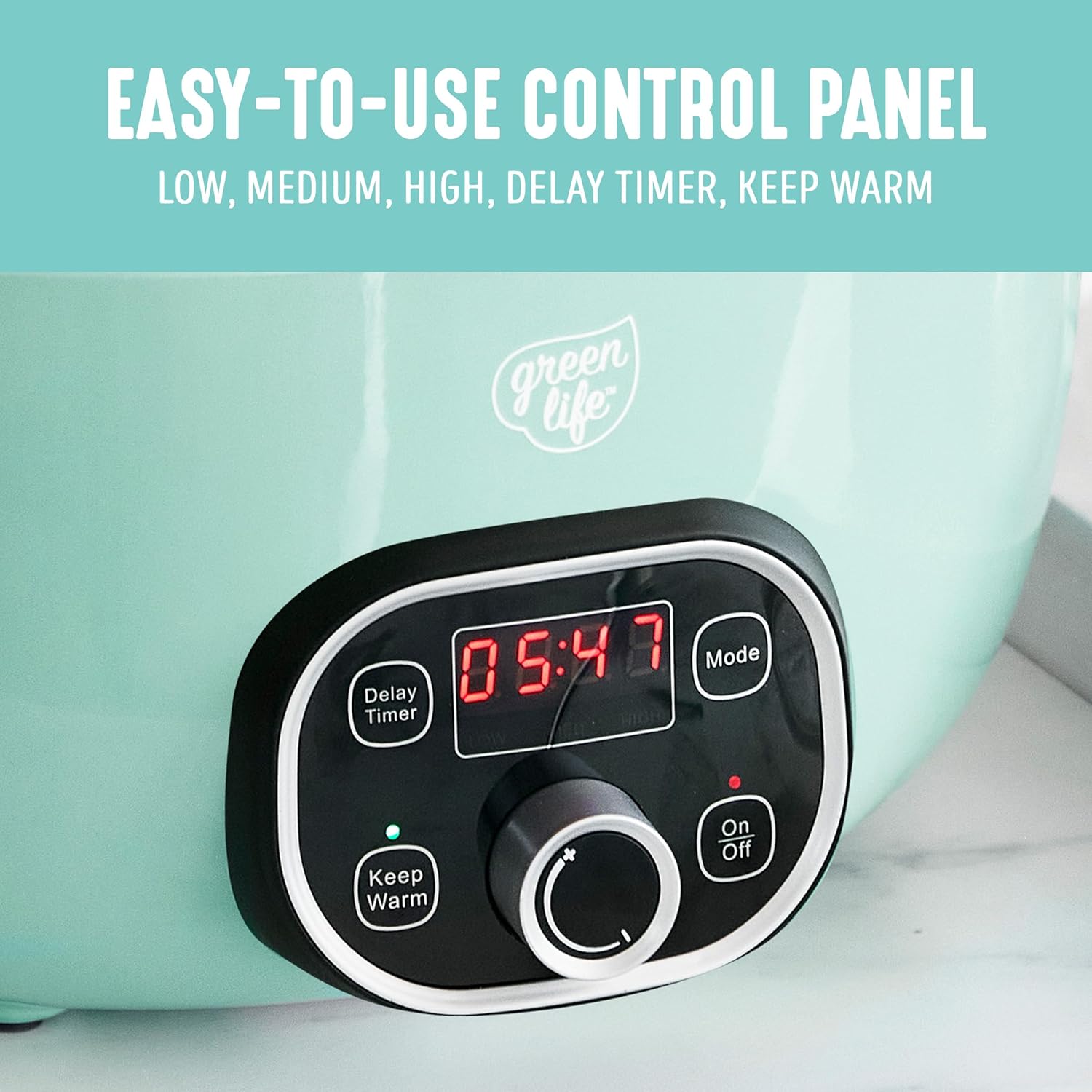 GreenLife 6 Quart Ceramic Slow Cooker, PFAS-Free, Programmable, Removable Healthy Nonstick Pot for Family Meals, Sear on Stovetop, Keep Warm, Digital Timer, Dishwasher Safe Glass Lid, Turquoise - Culinary Roots