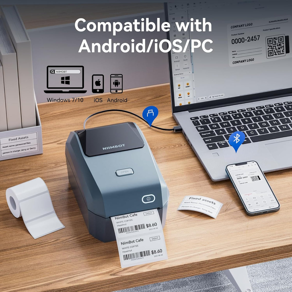 NIIMBOT K3 Label Printer, 3 Inch Desktop Label Maker with High-Speed, Bluetooth and USB Connection, Support Smartphone & PC, Thermal Label Maker for Small Business and Home Office