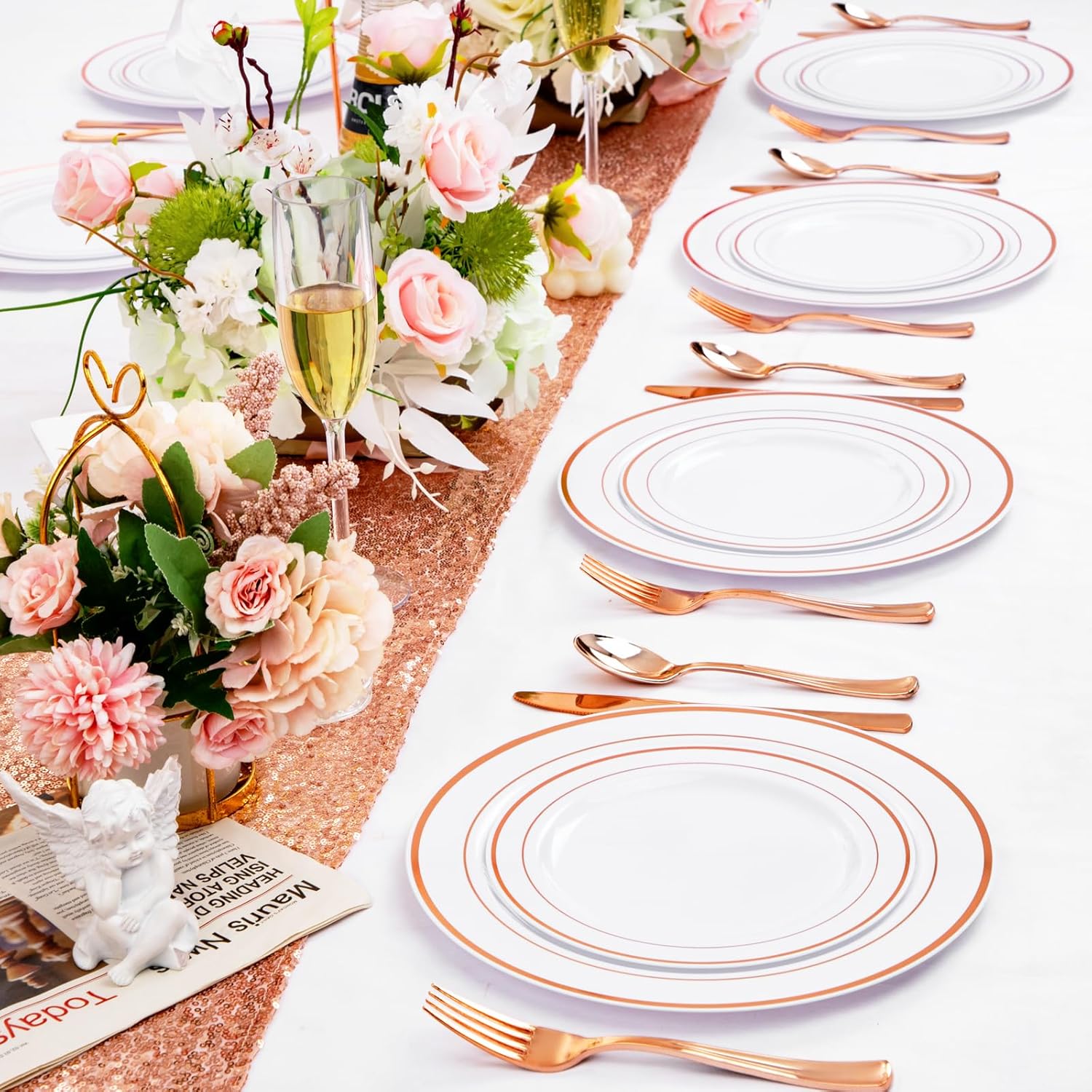 FLOWERCAT 60PCS Rose Gold Plastic Plates - Heavy Duty Rose Gold Plates Disposable for Party Wedding- Include 30PCS 10.25inch Dinner Plates and 30PCS 7.5inch Dessert Plates - Culinary Roots
