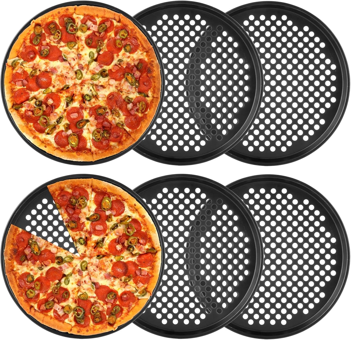 6PCS Pizza Pan with Holes 12 inch Round Pizza Pan Set Nonstick Pizza Baking Pan Carbon Steel Pizza Tray Black Pizza Crisper Pan for Home Baking Kitchen - Culinary Roots