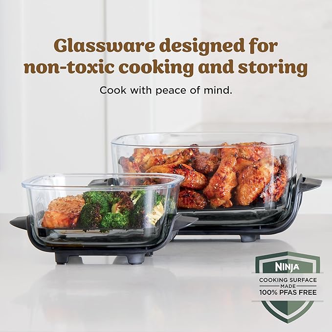 Ninja Crispi 4-in-1 Glass Air Fryer | 450°F | Non-Toxic | 4QT & 6-Cup Glass Containers w/Lids | Microwave, Freezer, Dishwasher Safe | Max Crisp, Air Fry, Bake, Recrisp | Ginger Snap | FN101GD