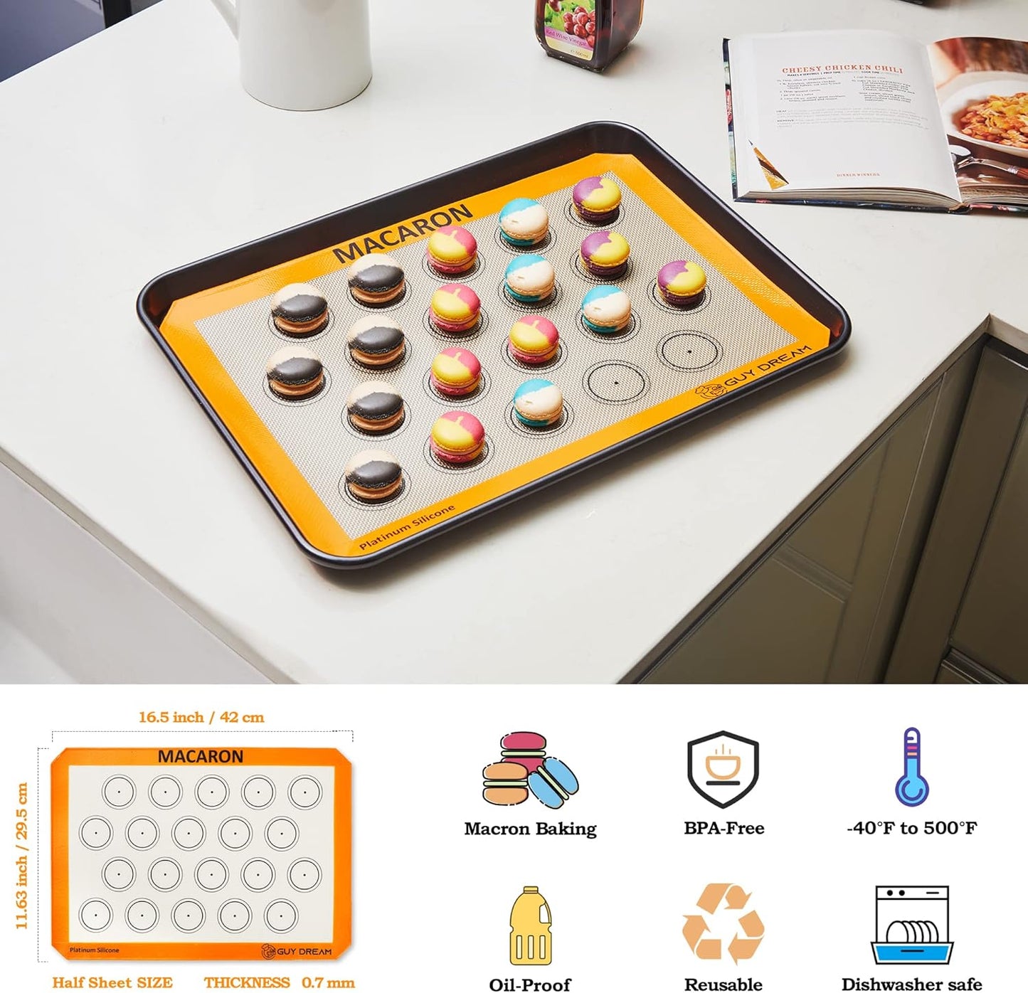 GUY DREAM All-in-One Silicone Baking Mat Set - Kneading Mat, Cookie & Macaron Half Sheet Mat, 1/4 Sheet Mat, Square & Round Cake Mats, Artisan Bread Mat - Ideal Gift for Baking - Culinary Roots
