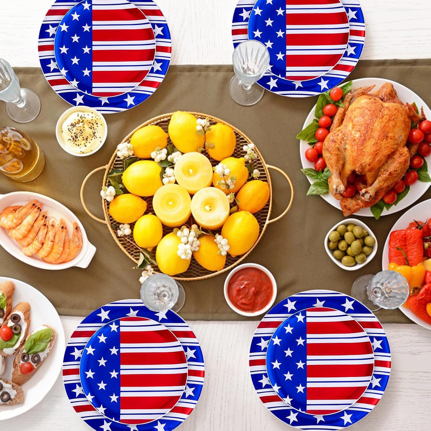 FLOWERCAT 60PCS 4th of July Plates & Red White Blue Plates for Independence Day, Memorial Day - American Flag Plastic Plates Include 30PCS 10.25inch Dinner Plates and 30PCS 7.5inch Dessert Plates - Culinary Roots