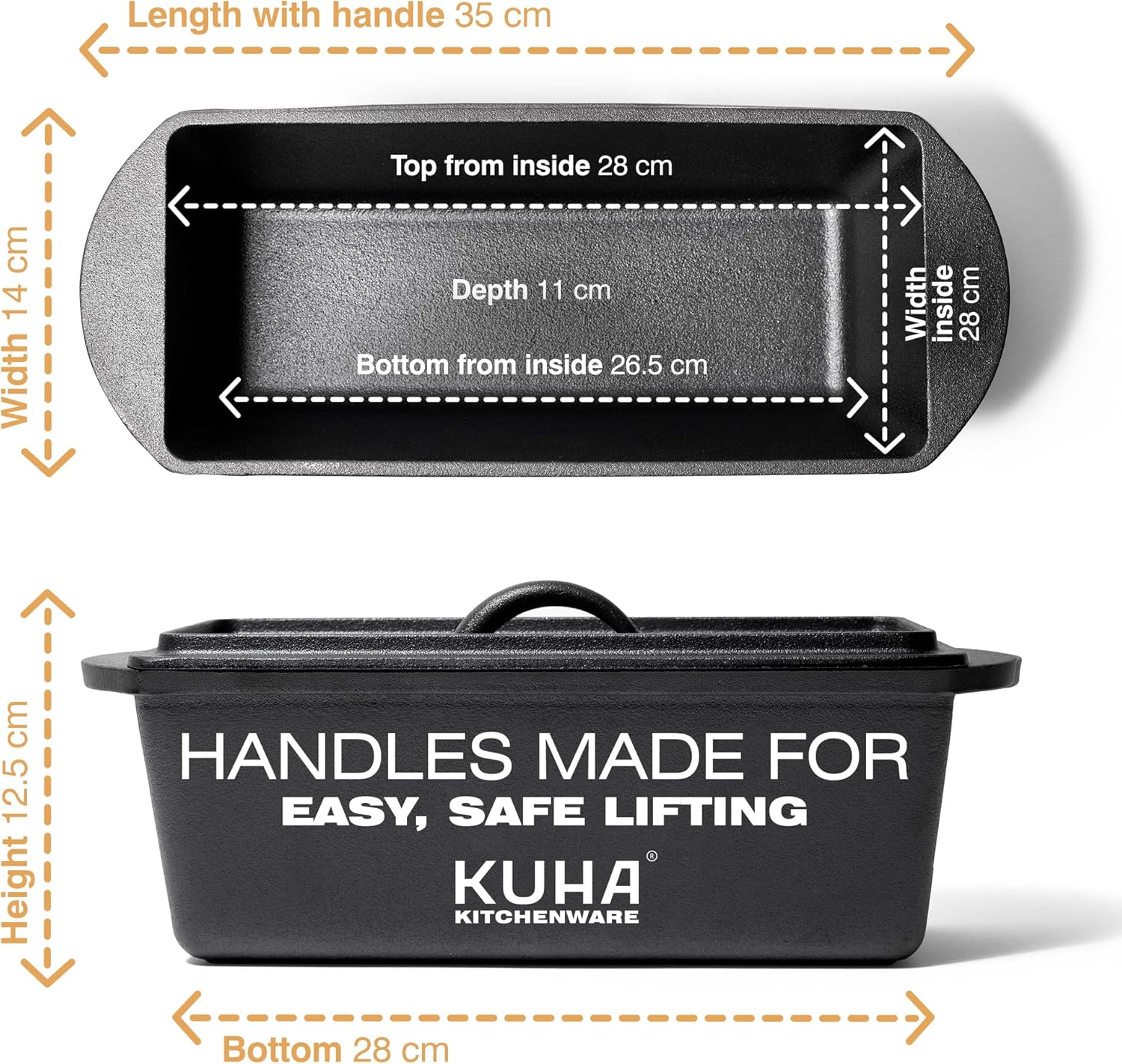 KUHA Cast Iron Bread Loaf Pan with Lid + Heat Resistant Gloves - Pre-Seasoned Cast Iron Bread Pan with Handles - Oven-safe bread pans for homemade bread - Ideal Loaf Pans for Campfire or Home Kitchen - Culinary Roots