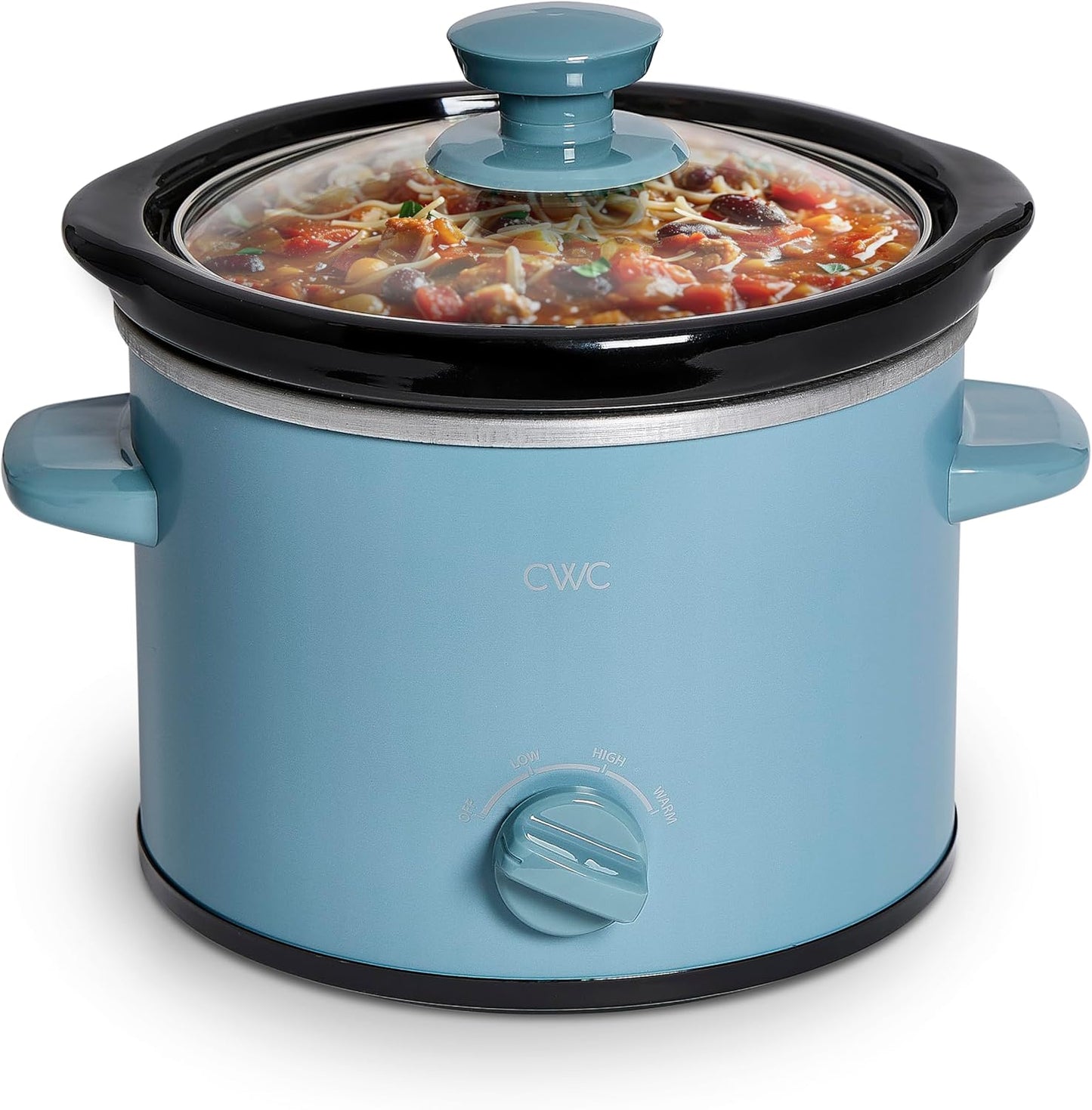 COOK WITH COLOR 2QT Mini Electric Round Slow Cooker - Adjustable Settings, Removable Stoneware Pot, Tempered Glass Lid, Dishwasher Safe, Cool-Touch Side Handles, Slate Blue - Culinary Roots